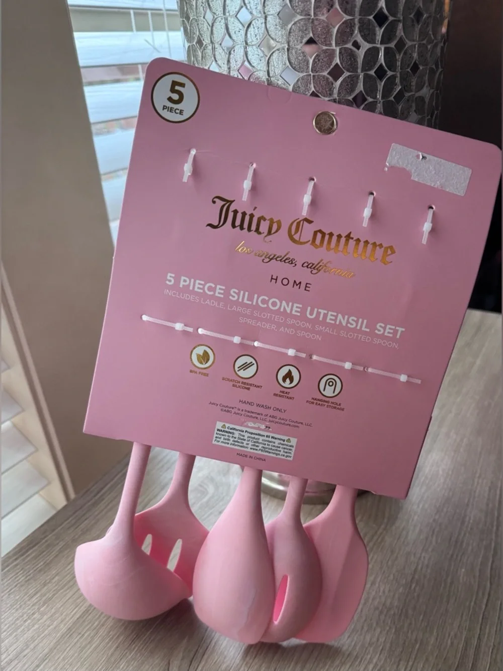 Juicy Couture Pink  Marble Silicone 5-Piece Kitchen Utensil Set